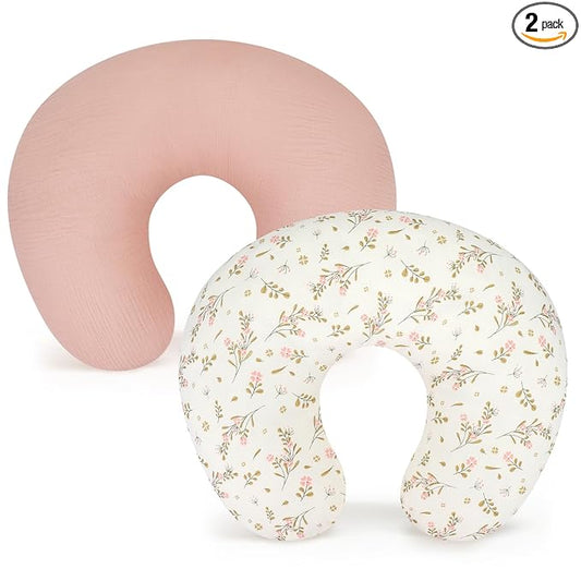 Accmor 2 Pack Muslin Nursing Pillow Covers, 100% Cotton Soft Nursing Covers for Breastfeeding Pillows, Slipcover for Baby Girls Boys Newborn
