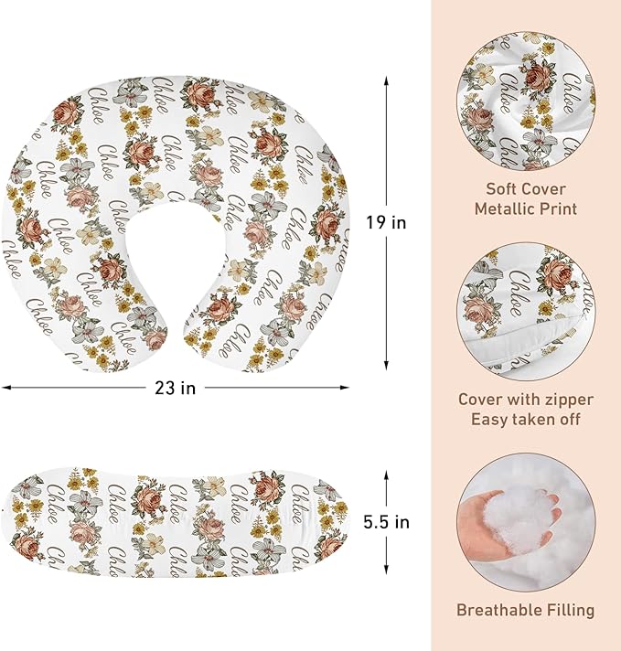 Dyoart Baby Nursing Pillow Cover,Personalized Name Soft Nursing Covers,Breastfeeding Pillow Slipcover for Bottle Feeding,Gifts for Toddler Infant,Flowers(one Size)