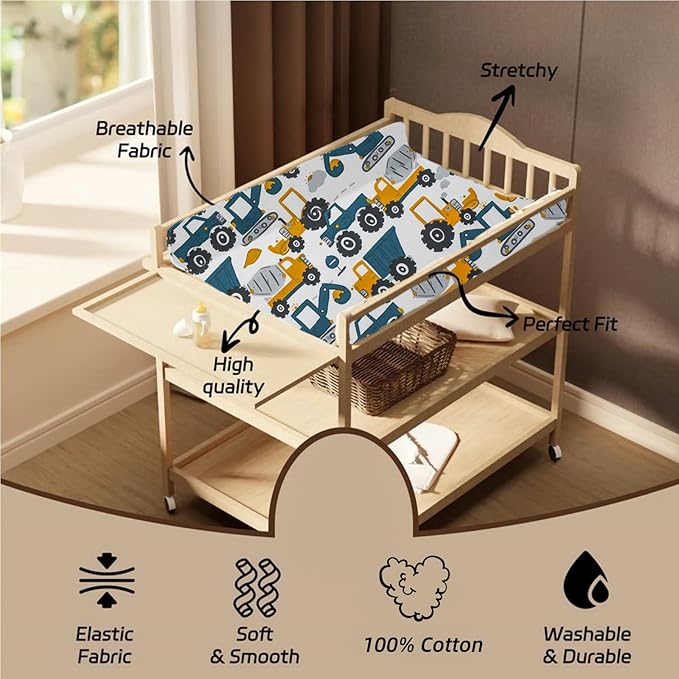 2 Pack Changing Pad Cover for Girls Boys, Ultra Soft Breathable Cotton, Baby Diaper Change Table Pad Covers (32"x16", Dinosaurs Car)