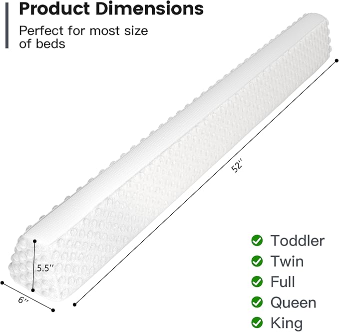 YENING Baby Bed Bumpers for Toddlers Foam Bed Guard Rail for Kids Bed Toddler Bed Bumper for Twin Full Queen King Size Bed White, 1-Pack