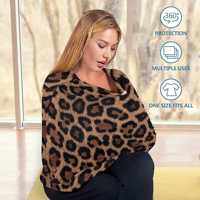 Breastfeeding Nursing Cover Baby Car Seat Canopy Cart Cover Leopard Print Blanket Stroller Poncho Cover