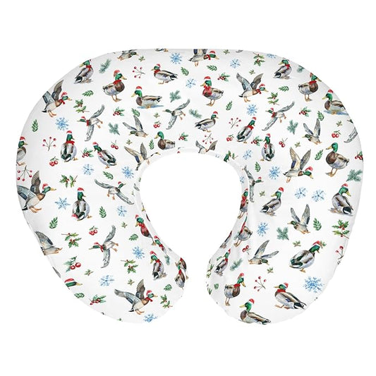 Christmas Mallard Ducks Baby Nursing Pillow Covers for Boy Girl Wild Ducks Cherry Fir Leaves Nursing Pillowcase for Breastfeeding Pillows Winter Hunting Duck Soft Stretchy Slipcovers for Newborn