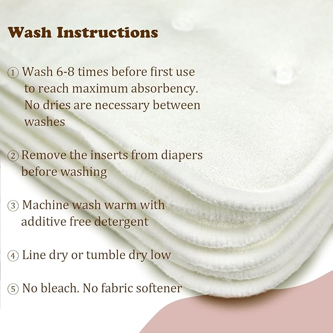 Mama Koala 4-Layer Natural and Microfiber Cloth Diaper Inserts, Adjustable and Reusable for Any Baby Cloth Diaper(6 Pack)