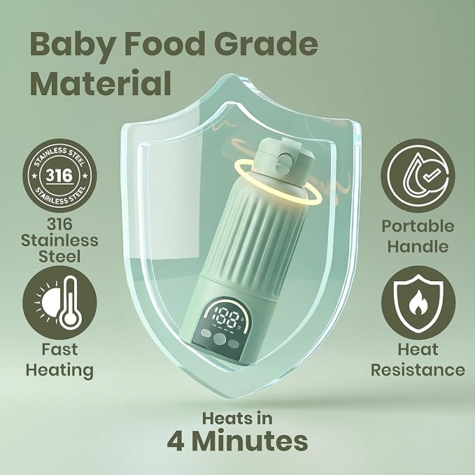 Portable Bottle Warmer for Travel - 140W Ultra-Fast Baby Bottle Warmer & Milk Warmer | 500ml Travel Bottle Warmer with 316 Stainless Steel & Temp Control - Portable Milk Warmer for Breastmilk Formula