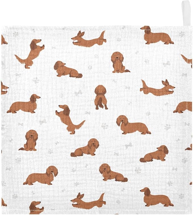 vvfelixl Baby Cotton Washcloths Dachshund Long Haired Infants Bath Towel for Unisex Face Towels for Newborn, Natural Baby Wipes Delicate Skin, 11.8 X 11.8 inch, one sizex3