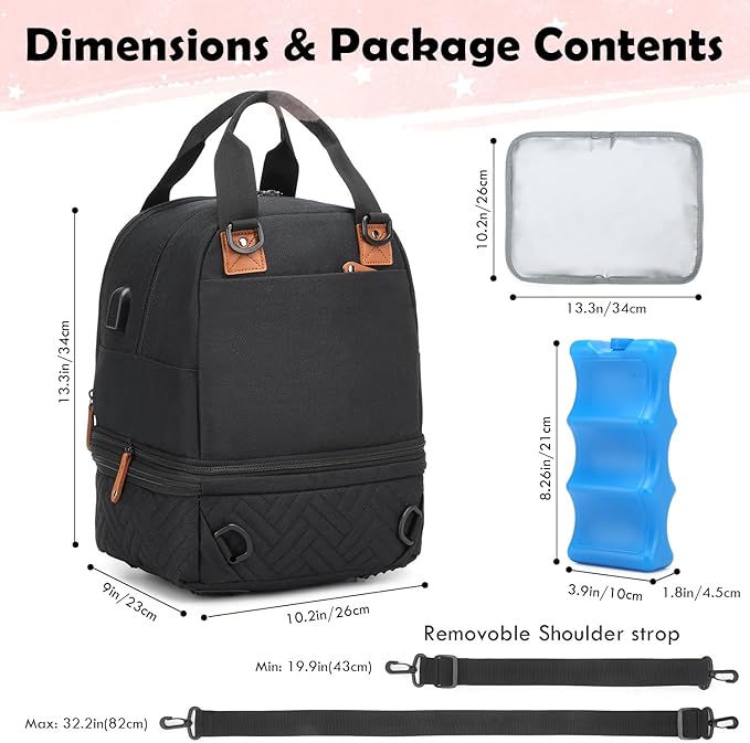 Breast Pump Bag for Spectra S1/S2 - Spectra Pump Bag with Ice Pack & Waterproof Mat, Portable Breast Milk Cooler Case for Work, Travel and Family Use, Black