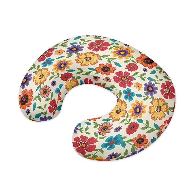 Bright Flowers Nursing Pillow Cover for Baby Boy Girl Breastfeeding Slipcover Infant Newborn Nursery Bottle Pillowcase Washable and Easy to Clean