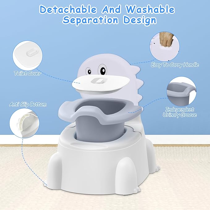 potty training toilet Potty Seat Baby Training Chair Boys Girls Toddler Dinosaur Comfortable children 1-5 years old Baby toilet Animal seat with lid back potty trainer (Grey)