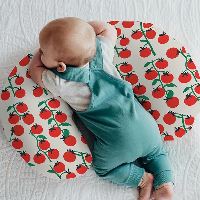 Sweet Red Tomatoes Nursing Pillow Covers for Boy Girl Cute Cherry Tomato Nursing Pillow Slipcovers for Breastfeeding Pillows Red Summer Tomato Fruit Soft Stretchy Removable Cover for Newborn Infant