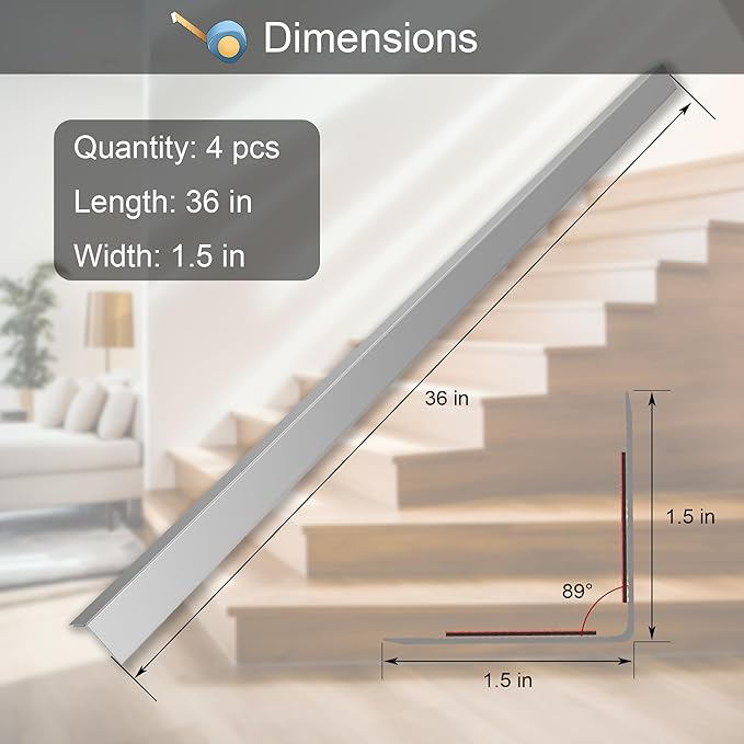 4Pcs 36" Metal Corner Protectors, Aluminum Self-Adhesive Corner Guards, for Edge Protection & Decoration on Walls, Furniture, Cabinets, Kitchen Islands (Gray, 36" 1.5"x1.5")