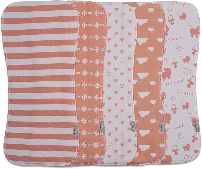 Maiwa 5 Pack Burp Cloths Baby Boy & Girl Soft Absorbent Burping Cloths for Babies, Newborn Spit Up Rags, Infant Towels, Unisex, Large 18.5" x 8.6" (Cloud)