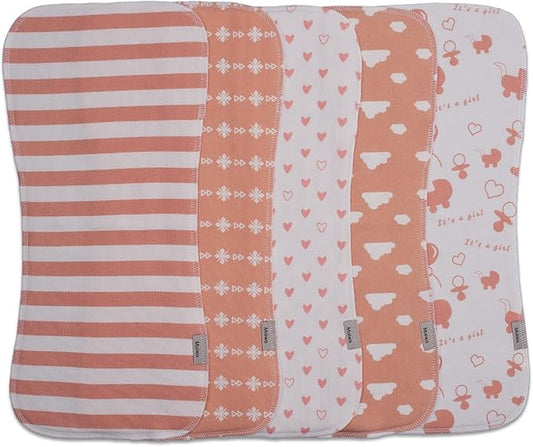 Maiwa 5 Pack Burp Cloths Baby Boy & Girl Soft Absorbent Burping Cloths for Babies, Newborn Spit Up Rags, Infant Towels, Unisex, Large 18.5" x 8.6" (Cloud)