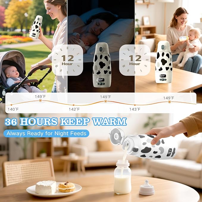 Portable Bottle Warmer for Travel,150W Fast Heating and Charging 17.5oz Large Capacity& Extended Battery Life,Bottle Warmer On The Go for Baby Essentials