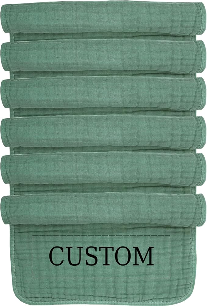Personalized Muslin Burp Cloth with Embroidered Name For Baby Boy & Girl 6-Layer 100% Cotton Burping Cloths for Babies, Soft & Plush Newborn Spit Up Rags, Infant Towels for Milk Spit Up (Fern)