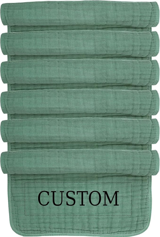 Personalized Muslin Burp Cloth with Embroidered Name For Baby Boy & Girl 6-Layer 100% Cotton Burping Cloths for Babies, Soft & Plush Newborn Spit Up Rags, Infant Towels for Milk Spit Up (Fern)