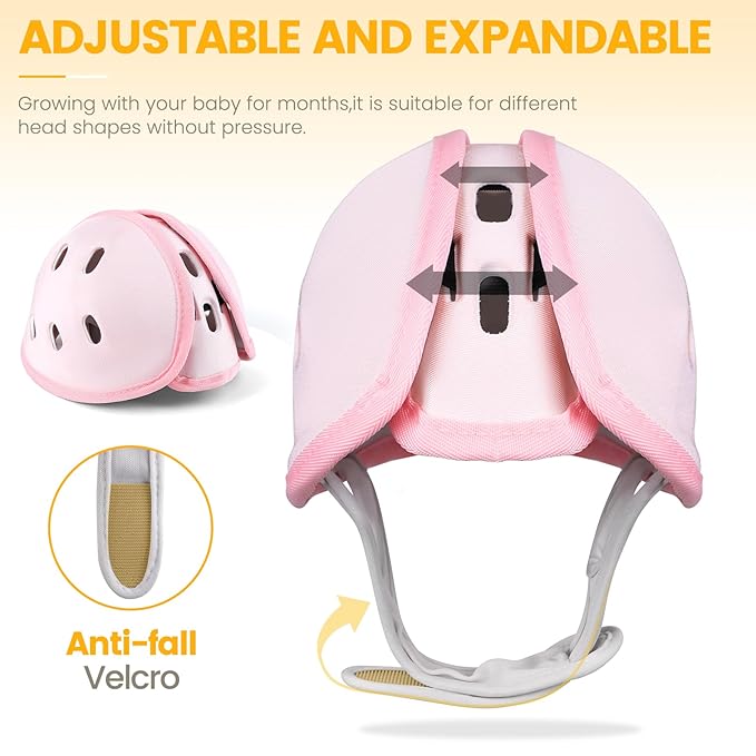 Baby Head Protector for Crawling and Walking, Anti-Collision Soft Infant Helmet for 6-24 Months, Breathable & Ultra-Lightweight & Expandable and Adjustabl (Pink Rabbit)