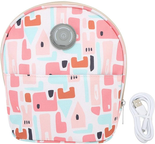 Baby Bottle Cooler Tote Bags, Cute Pink Insulated Breastmilk Cooler Bag with USB Charging,Travel Baby Bottle Holder Tote Car Bottle Warmer Water Warming Bag