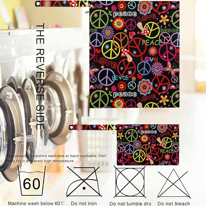 visesunny Hippie Peace Symbol Mushroom And Abstract Flower 2Pcs Wet Bag with Zippered Pockets Washable Reusable Roomy for Travel,Beach,Pool,Daycare,Stroller,Diapers,Dirty Gym Clothes, Wet Swimsuits, T