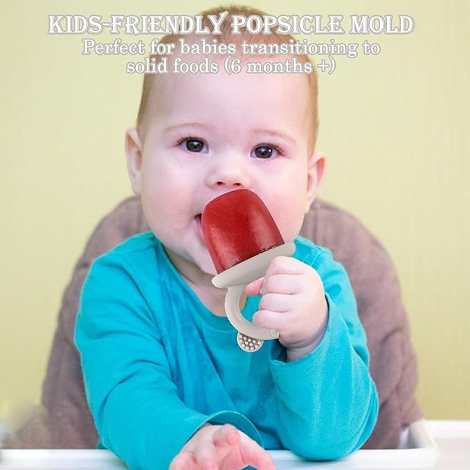 Toddler Popsicle Molds Baby Food Storage Containers Suitable for Fresh Frozen Fruit Puree and Yogurt Ice Cream with Handle Food Freezer Trays (Grey)