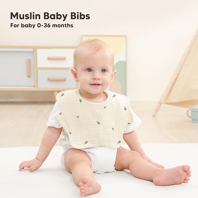Bearmoss Baby Bibs for Drooling & Teething 8 Pack Muslin Cotton Soft Absorbent Adjustable Unisex Bibs Boys Girls 0-36 Months