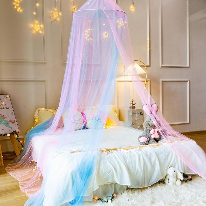 Princess Pink Blue Bed Canopy for Girls Bed Net,Princess Canopy for Kids Bed Room Decor