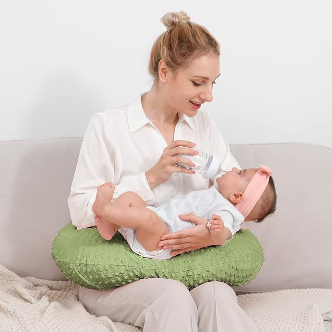 Nursing Pillow Cover Breastfeeding Pillow Cases Plush Dot Slipcover (Sage)