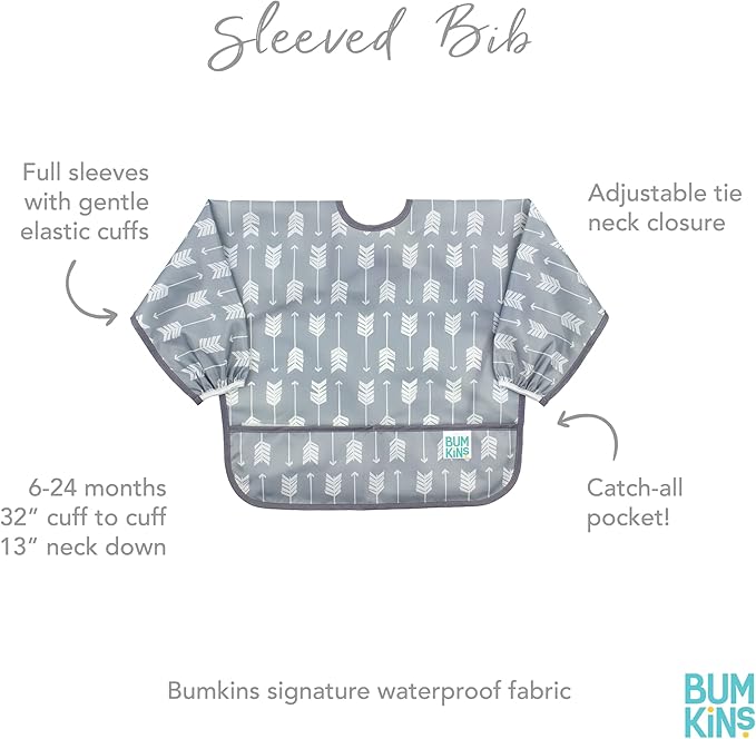 Bumkins Sleeved Bib for Girl or Boy, Baby and Toddler for 6-24 Mos