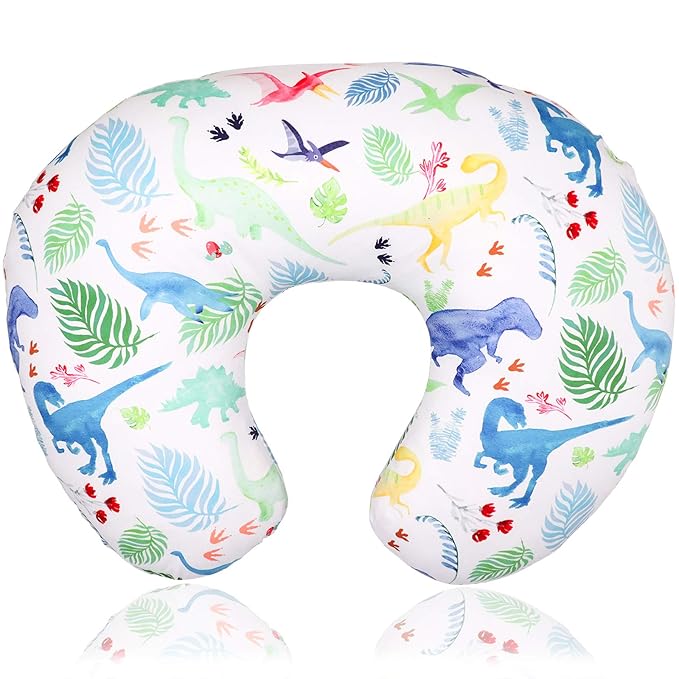 Dinosaur Nursing Pillow Cover, Breastfeeding Pillow Slipcover for Baby Boys & Girls, Nursing Pillow Case for Newborn, Soft Fabric Fits Snug On Infant, Washable & Breathable, Watercolor Dinosaur