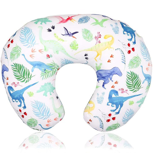 Dinosaur Nursing Pillow Cover, Breastfeeding Pillow Slipcover for Baby Boys & Girls, Nursing Pillow Case for Newborn, Soft Fabric Fits Snug On Infant, Washable & Breathable, Watercolor Dinosaur