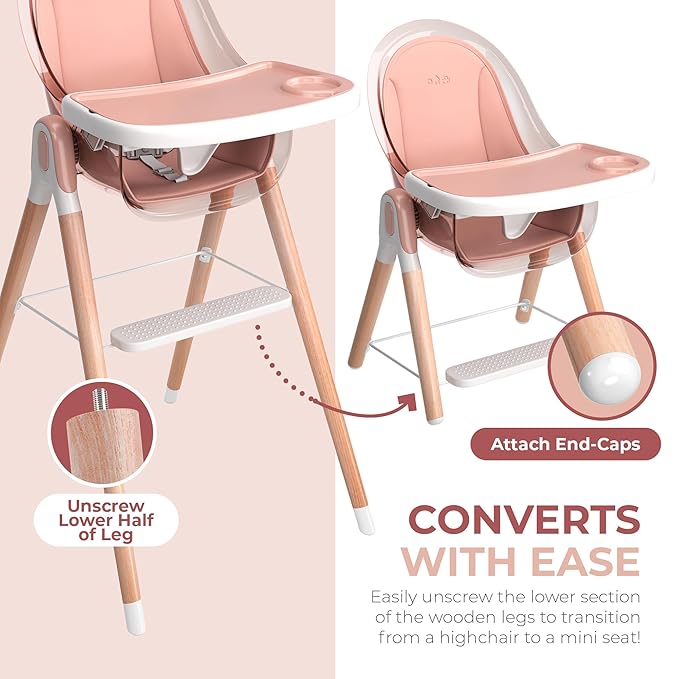 High Chair by Children Of Design Non-Reclinable 6 in 1 Baby Highchair for Babies and Toddlers, Modern wooden, Easy to Clean, Removable Tray and Cushion