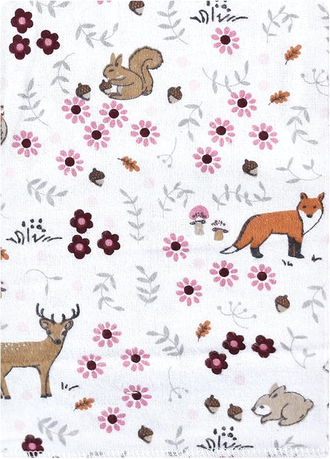 Hudson Baby Unisex Baby Cotton Flannel Burp Cloths Bundle, Woodland Floral, One Size