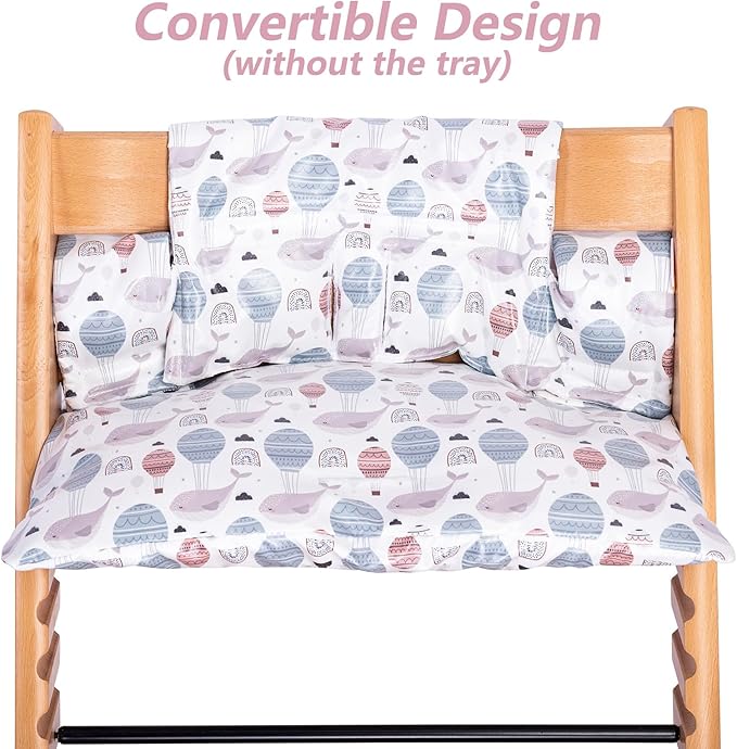 Extra Padded Soft Dining Chair Seat Cushion, Wateproof & Wipe Clean Cushion for Stokke Tripp Trapp High Chair, 18" L x 11" W, Compatible & Convertible Design (Sweet Dreams-Whales & Balloons)