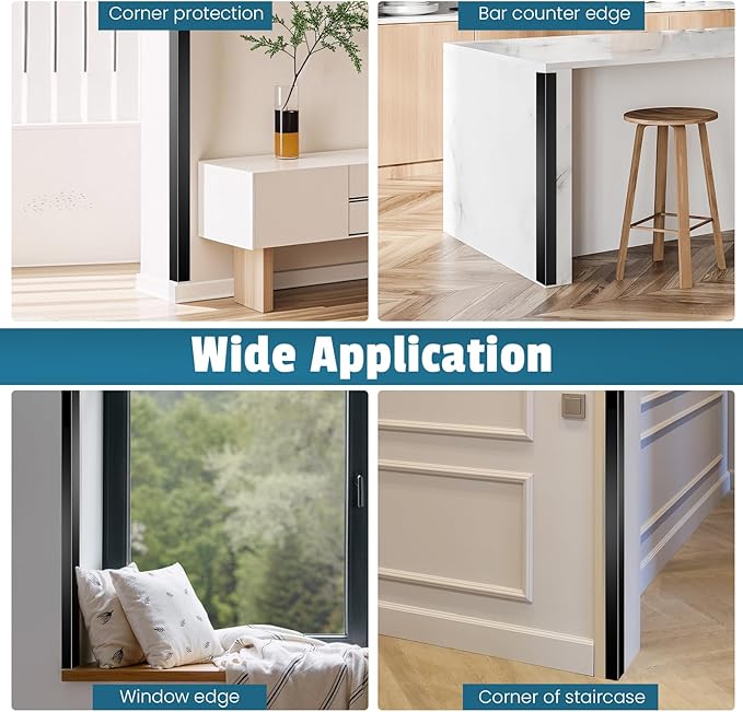 4Pcs 17.5" Black Metal Corner Protector, L-Molding Corner Guards for Walls, Cabinets, Baseboards, Furniture Decorative Trim, Size 17.5" x 2" (Pack of 4)
