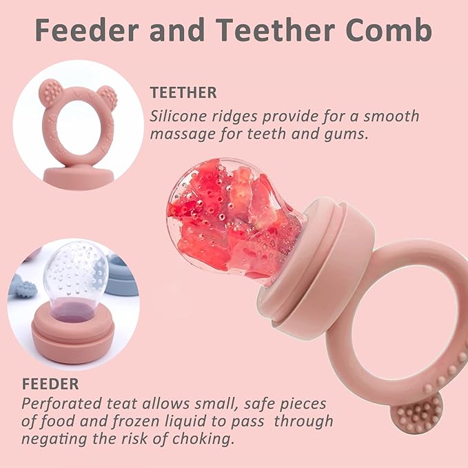 JEXFUN Silicone Baby Fruit Food Feeder Pacifier & Freezer Tray Set, Breastmilk Popsicle Mold for Teething, Silicone Baby Food Storage Containers for Baby Teething & Infant Self Feeding, BPA Free