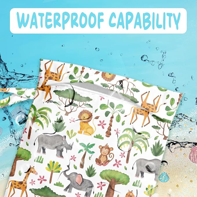 Wet Bag for Baby Swimsuit Kids Wet Dry Bag for Breast Pump Parts Diaper Bag Toiletries Daycare Organizer Beach Vacation Essentials Animal Jungle Waterproof Travel Laundry Bags