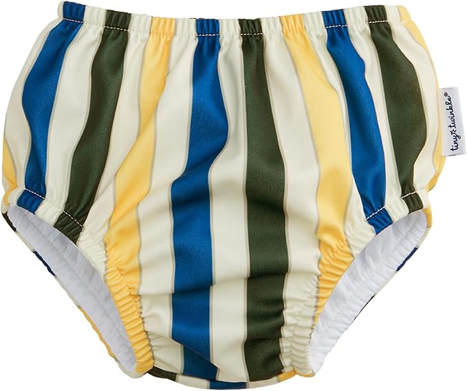Tiny Twinkle Pull-Up Reusable Swim Diapers 2-Pack | Waterproof and UPF 50+ Sun Protection | Lightweight and Absorbent | Machine Washable(Camouflage,Retro Stripe,0-6M