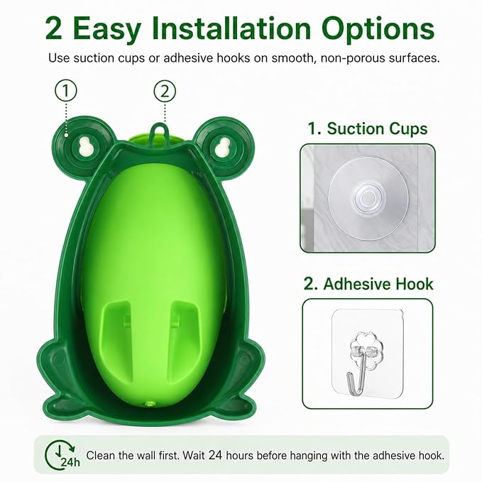 Frog Pee Training Urinal, Cute Frog Potty Training Urinal for Toddler Boys with Funny Aiming Target, Green Toilet Trainer (Green)