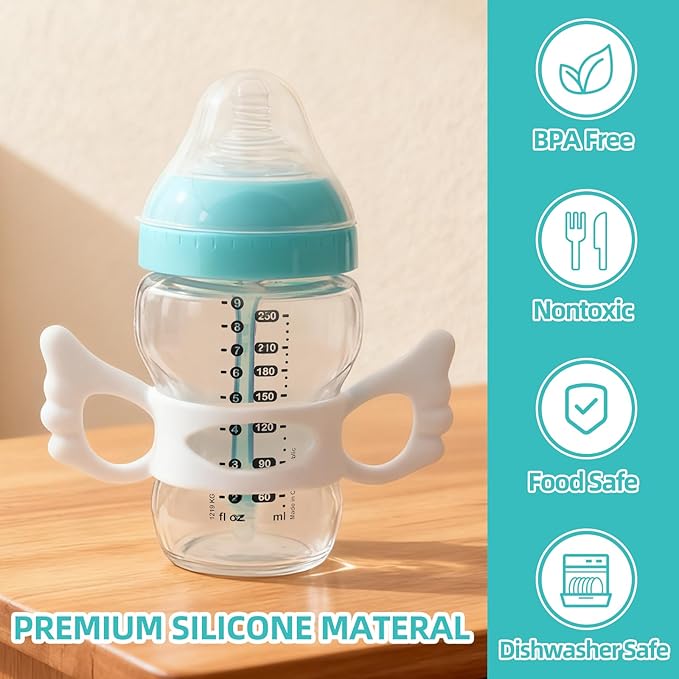 2 Pack Baby Bottle Handles Compatible with 5OZ/9OZ Plastic Glass Tommee Tippee Bottles, Bottle Handles for Baby Self Feeding & Hands Free Use, Supports Baby Grip Training, New Mom
