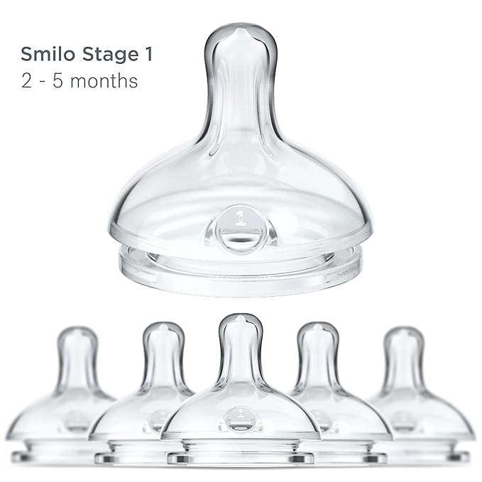 Smilo Anti-Colic Bottle Nipple, Slow Flow 2M+, Stage 1 Suitable from 2 to 5 Months, Smooth Flow Anti-Colic (Pack of 6)