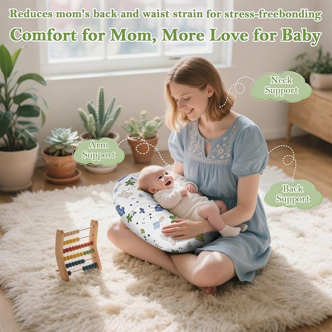 Nursing Pillow & Breastfeeding Pillow – Ergonomic C-Shape for Breastfeeding & Bottle Feeding, Standard Size Breathable with Washable Cover, Hypoallergenic,Tummy Time & Sitting Support (0-12Months)