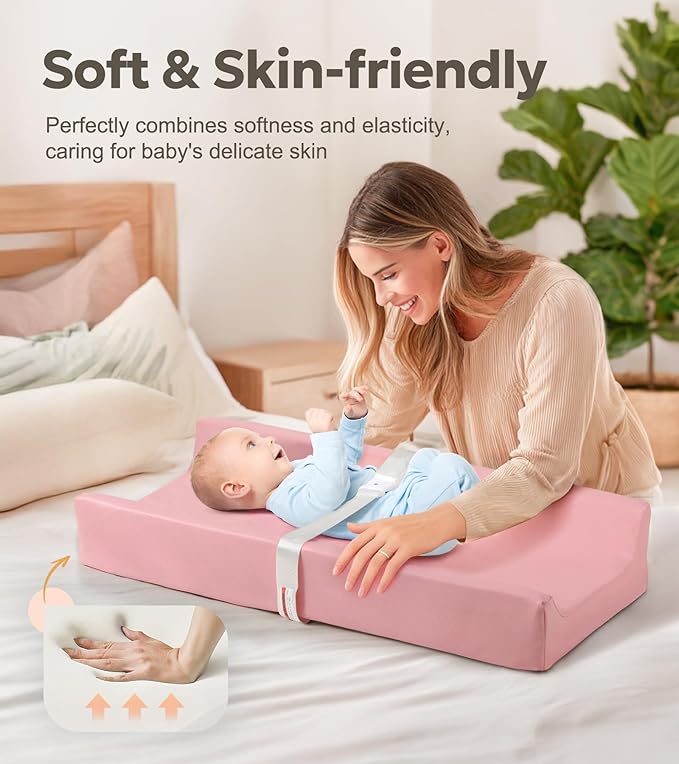 Mallify Baby Changing Pad, Waterproof & Wipeable Vegan Leather Diaper Changing Mat, Thick Soft & Non-Slip Changing Pad for Dresser, Changing Table (Pink)