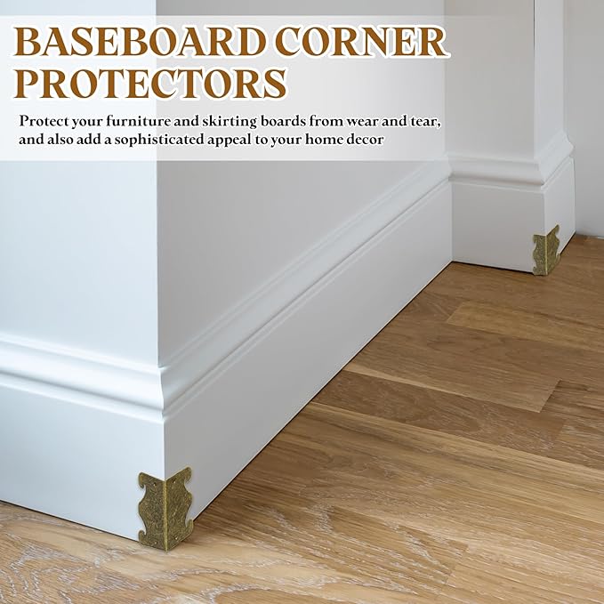 uxcell 8 Pcs Baseboard Corner Protectors, Decorative Vintage Metal Edge Cover Skirting Board Wall Corner Protector for Wood Furniture Table Cabinet Drawer, Bronze