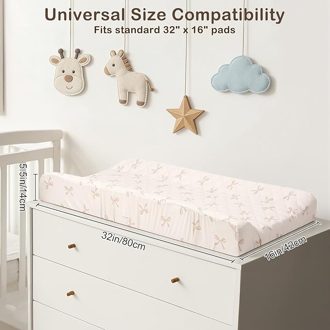 FIOBEE Changing Pad Cover Waterproof 2 Pack Quilted Diaper Change Table Sheets Breathable & Ultra Soft for Newborn Baby Boys Girls Fitted Changer Pads 32"x 16", Light Beige & Coffee