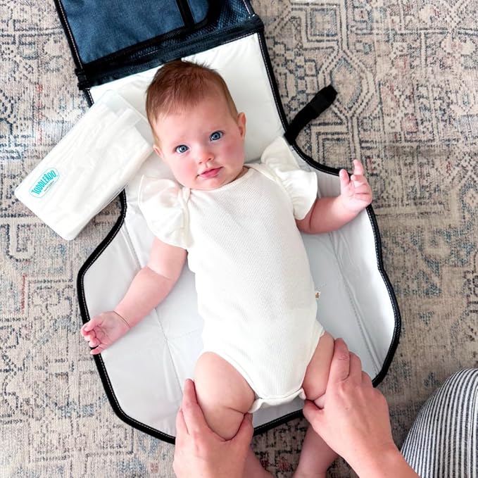Toddleroo by North States - Travel Changing Pad: Portable Diaper Changing Pad for Baby - Foldable Changing Mat with Pockets - Navy