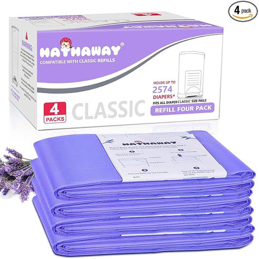 Diaper Pail Refill Bags Compatible with Dekor Classic Diaper Pail, Extra 30% Length, Hold up to 2574 Diapers, Lavender Scent, 4 Pack
