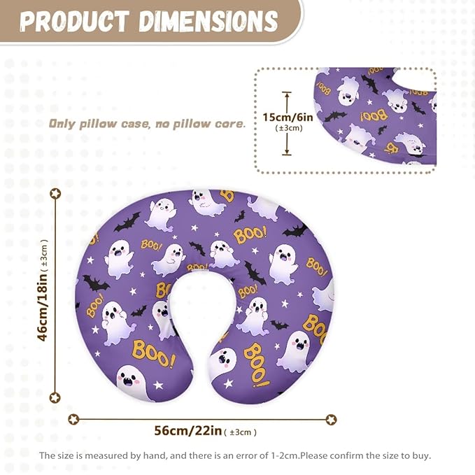 Nursing Pillow Cover for Baby Boys, Halloween Decorations Indoor Breastfeeding Pillow Slipcover, Boo Ghost Bat Pillowcase for Newborn Infant Cover Only