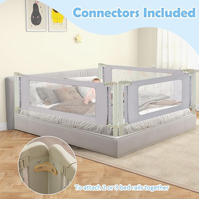 BABY JOY Bed Rail for Toddlers, 70" Vertical Lifting Extra Long Infants Safety Bed Side Rails with Double Lock, Foldable Baby Bed Rail Guard for Twin Double Full Size Queen King Mattress (Gray)