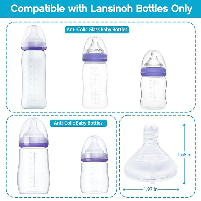 Silicone Nipples for Lansinoh Bottles, Anti-Colic Replacement Nipple for Baby 6m+, BPA Free, Fast Flow, Size L, 6 Count