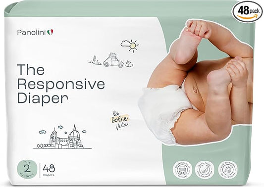 The Responsive Diaper Size 2 (13-20 Ibs), 48 Ct Italian Premium Design, No-Tape Flexible Fit Pull-Up Disposable Diapers for Babies, Soft, Unscented & Hypoallergenic, 12 Hrs Leak Protection