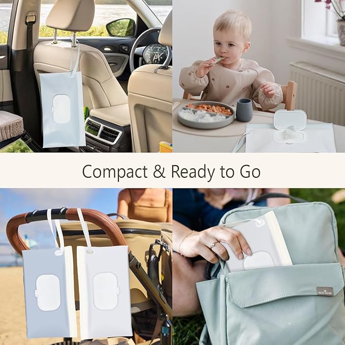 cephira Baby wipes dispenser，portable baby wipes holder for outdoor, Refillable baby wipes container, on the go wet wipe pouch for travel, resuable wipes dispenser for hiking (Blue)